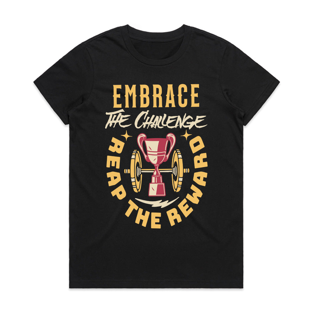 "Embrace the Challenge, Reap the Reward" Gym T-Shirt – Motivation for Champions