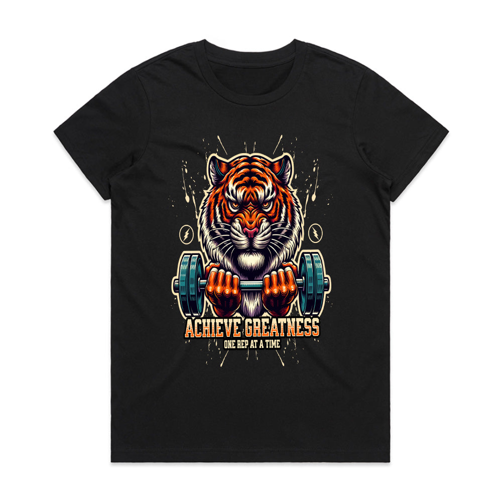 "Achieve Greatness" Tiger Gym T-Shirt – Fierce Motivation for Fitness Warriors