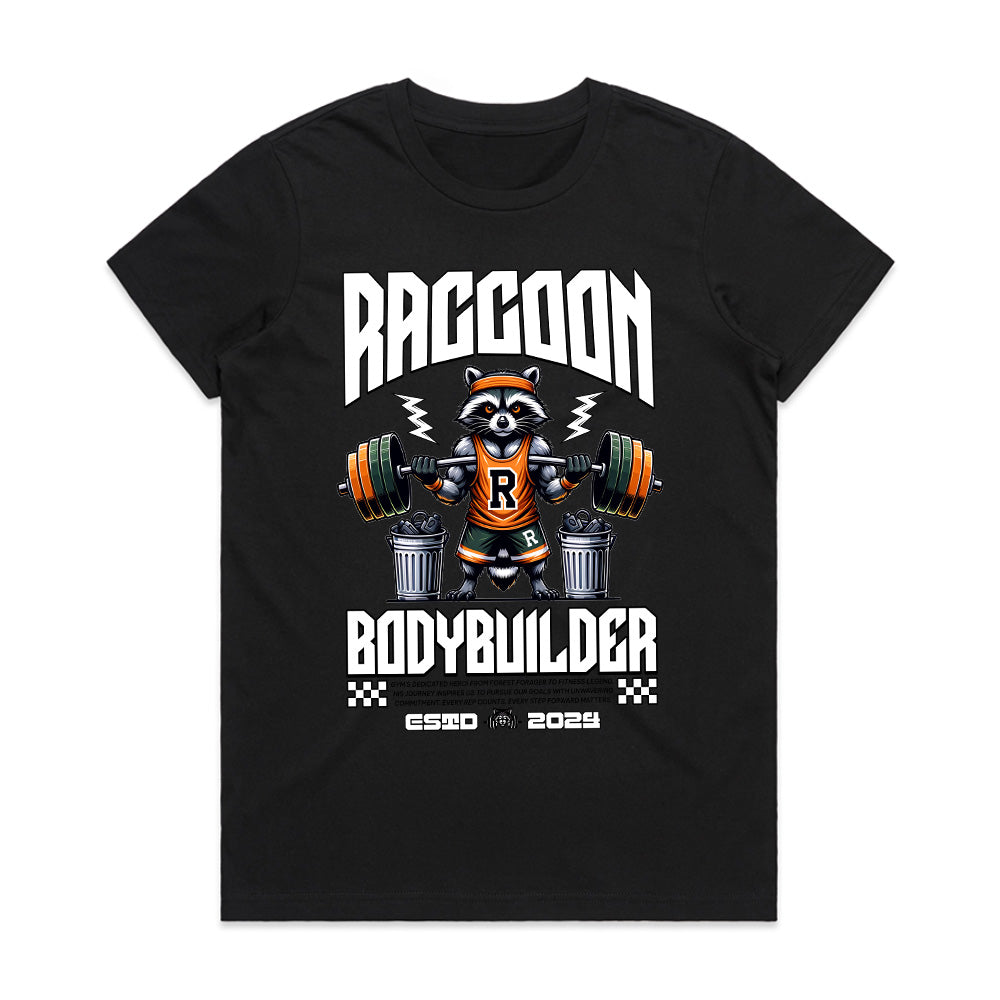 "Raccoon Bodybuilder" Gym T-Shirt – Bold & Fun Fitness Apparel for Weightlifters