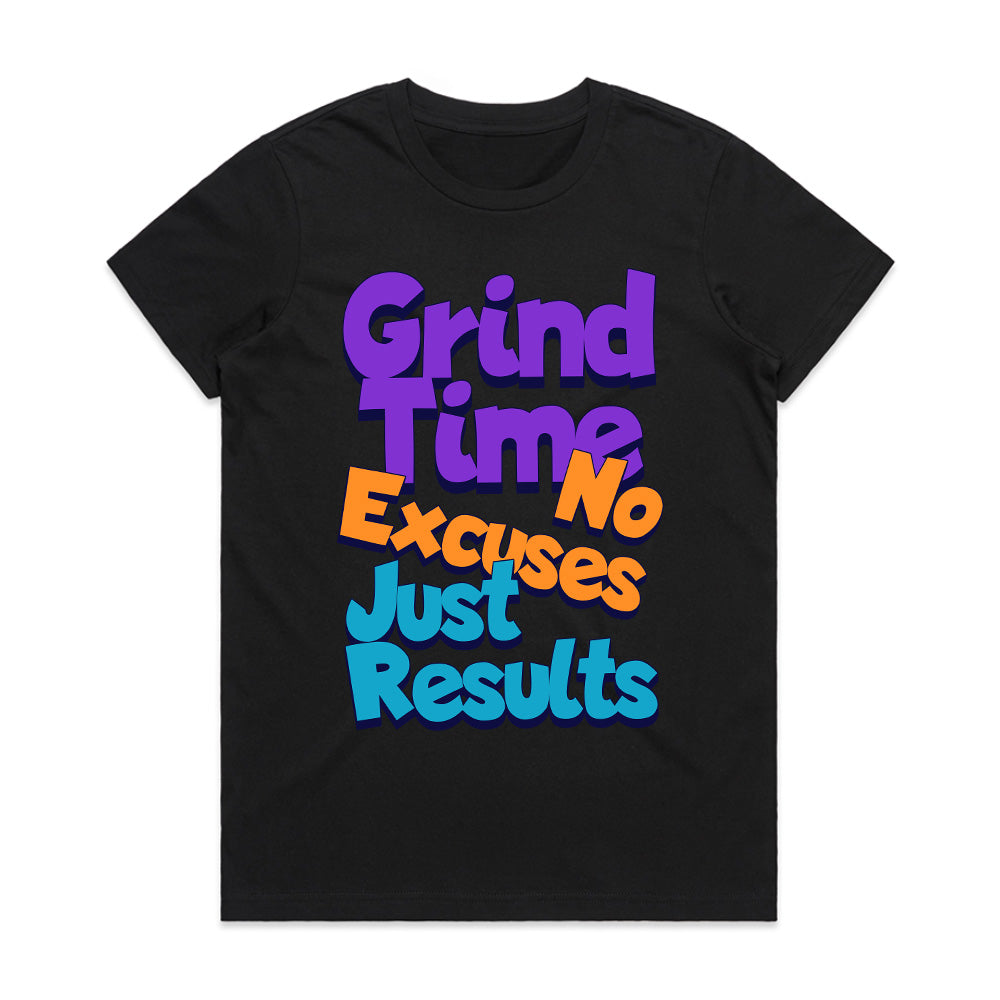 "Grind Time – No Excuses, Just Results" Motivational Gym T-Shirt