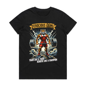 "Ferocious Gains" Tiger Powerlifting Gym T-Shirt – Train Like a Champion