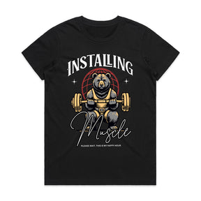 "Installing Muscle" Funny Powerlifting Bear Gym T-Shirt