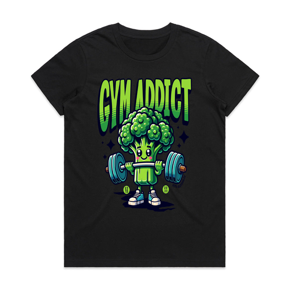 "Gym Addict" Cute Broccoli Workout T-Shirt – Fun & Motivational Fitness Tee