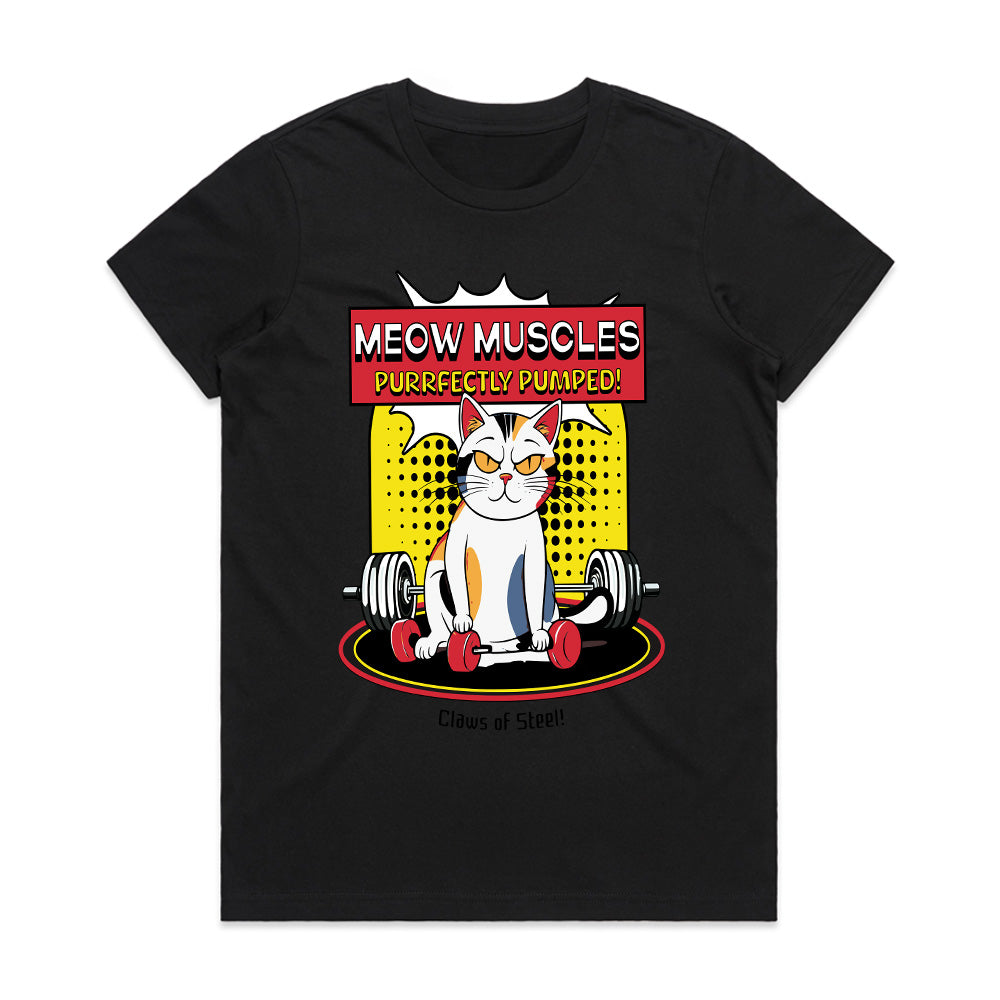 "Meow Muscles" Funny Gym Cat T-Shirt – Purrfectly Pumped!