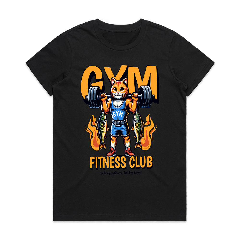 "Gym Fitness Club" Power Cat Weightlifting T-Shirt – Bold & Motivational