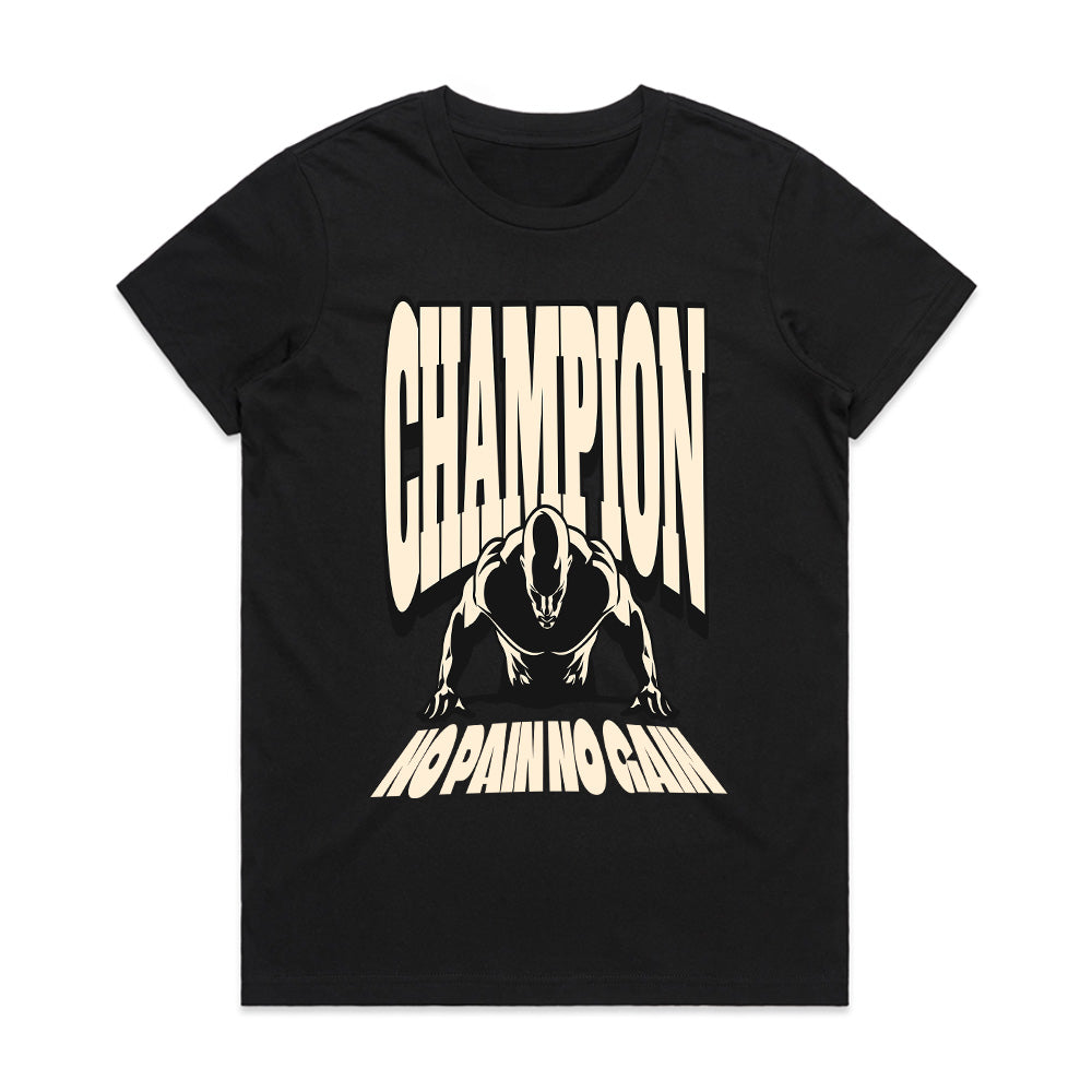 "Champion – No Pain No Gain" Motivational Gym T-Shirt – Train Like a Winner