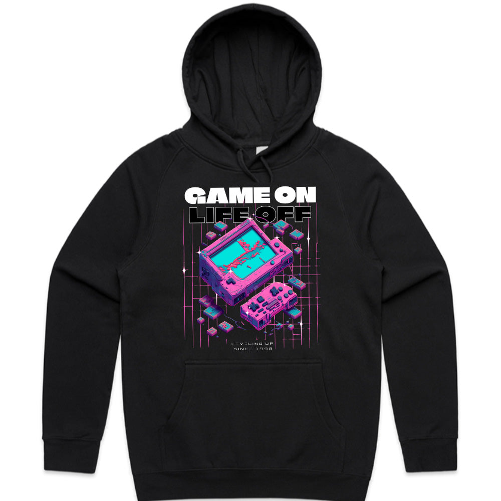 "Game On, Life Off – Retro Cyberpunk Gaming T-Shirt for Gamers"