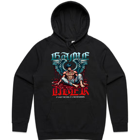 "Game Over – Angel Warrior Gaming T-Shirt with Dark Fantasy Art"