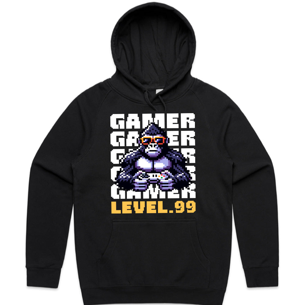 "Level 99 Gamer Gorilla – Pixel Art Retro Gaming T-Shirt"