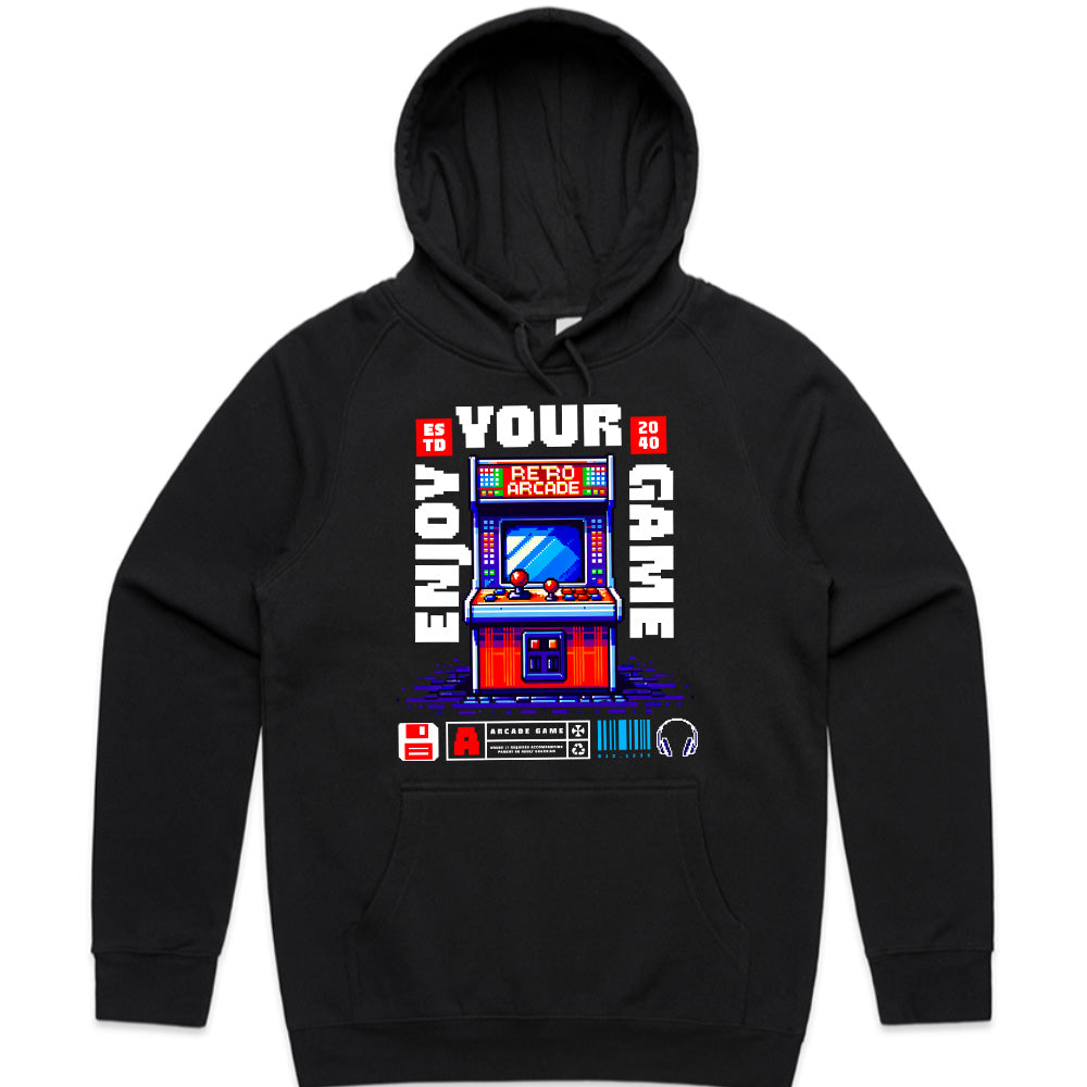 "Enjoy Your Game – Retro Arcade Pixel Art Gaming T-Shirt"