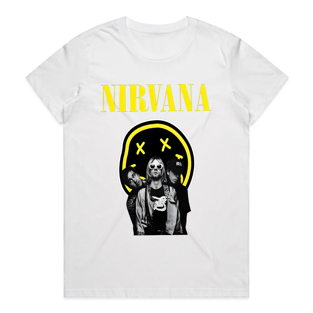 Nirvana Classic Band T-Shirt – Smiley Face & Iconic Trio Design