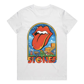 The Rolling Stones Retro Cityscape T-Shirt – Iconic Tongue Logo & Vintage Tour Art