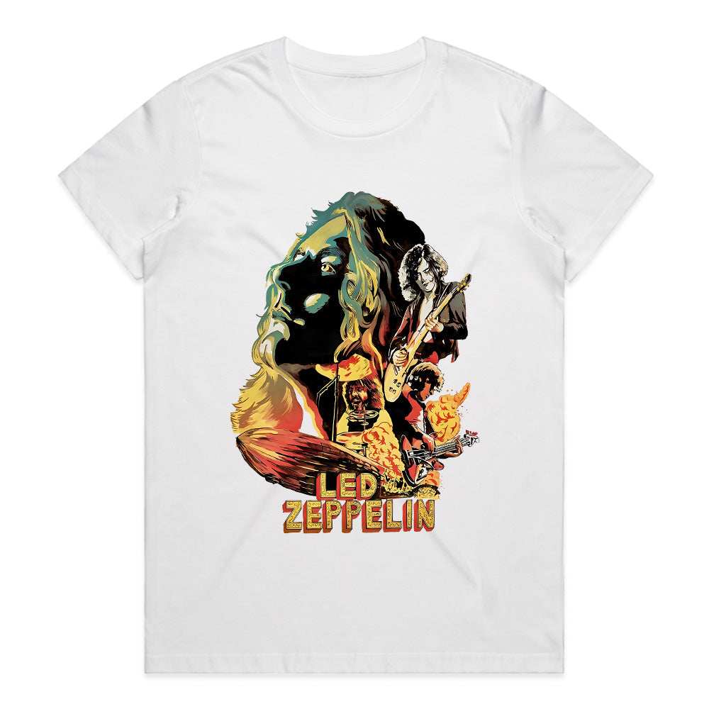 Classic Led Zeppelin Rock Band Graphic T-Shirt – Vintage Fire Art Design
