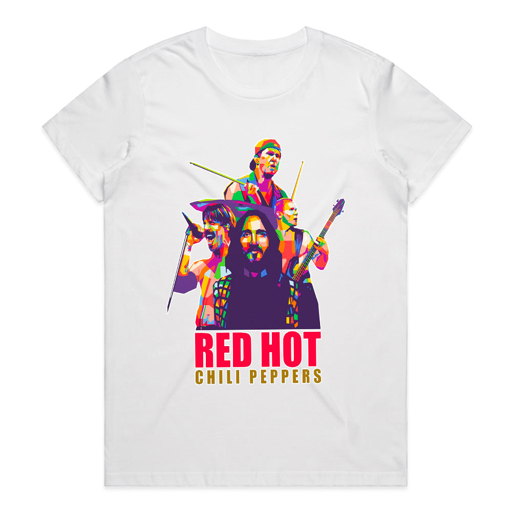Red Hot Chili Peppers Pop Art Band T-Shirt – Vibrant Rock Concert Tee