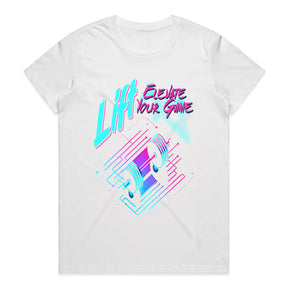 "Lift & Elevate Your Game" Neon Cyber Gym T-Shirt – Futuristic Fitness Vibes