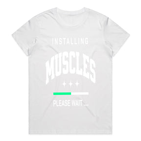 "Installing Muscles... Please Wait" Funny Gym T-Shirt – Work in Progress