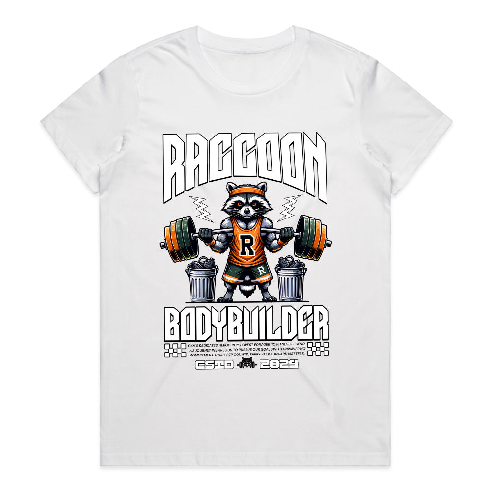 "Raccoon Bodybuilder" Gym T-Shirt – Bold & Fun Fitness Apparel for Weightlifters
