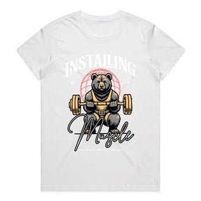 "Installing Muscle" Funny Powerlifting Bear Gym T-Shirt