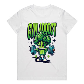 "Gym Addict" Cute Broccoli Workout T-Shirt – Fun & Motivational Fitness Tee