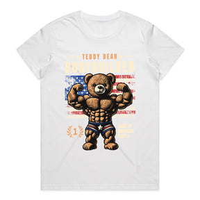 "Teddy Bear Bodybuilder" Patriotic Gym T-Shirt – Strength & Cuteness Combined