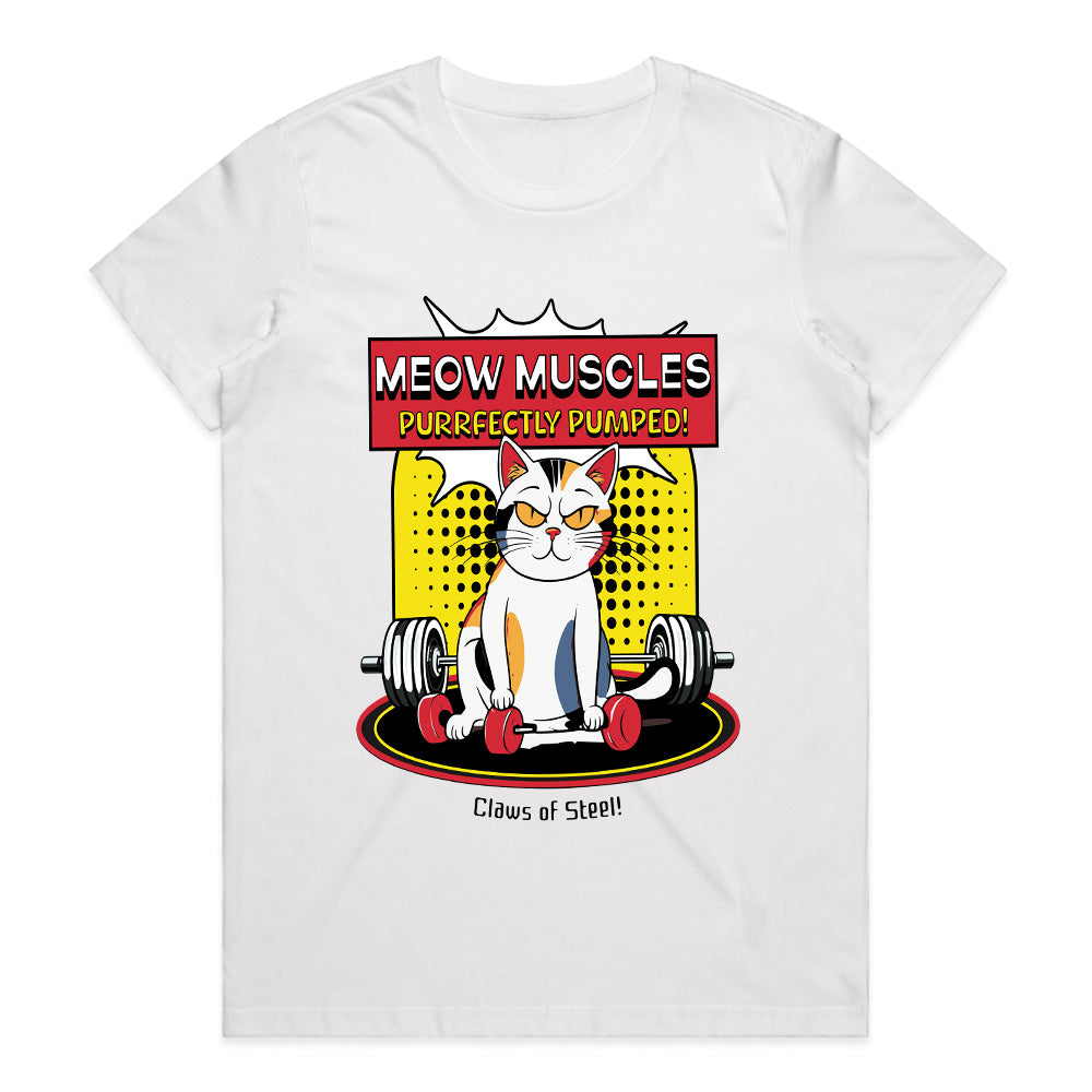 "Meow Muscles" Funny Gym Cat T-Shirt – Purrfectly Pumped!