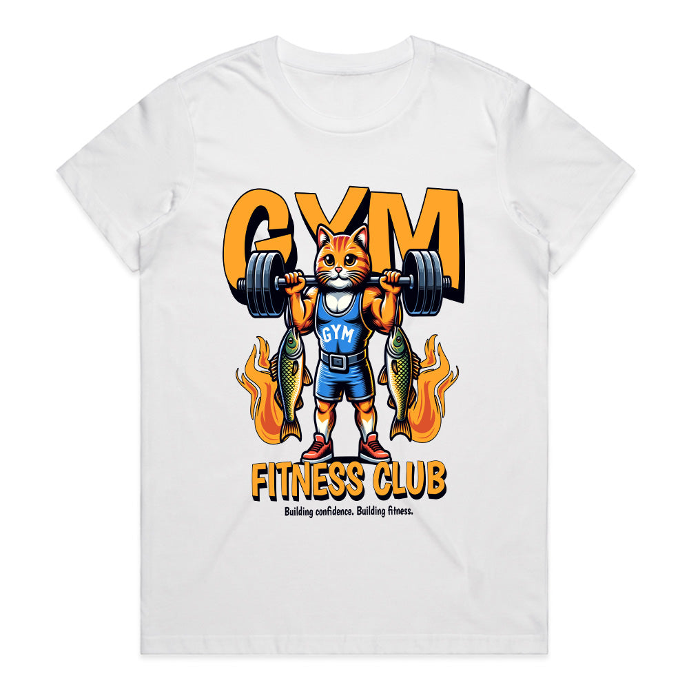 "Gym Fitness Club" Power Cat Weightlifting T-Shirt – Bold & Motivational