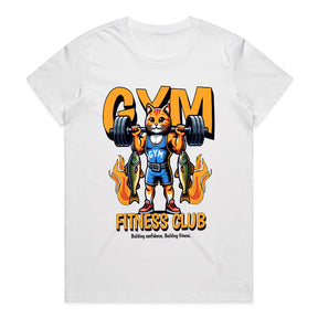 "Gym Fitness Club" Power Cat Weightlifting T-Shirt – Bold & Motivational