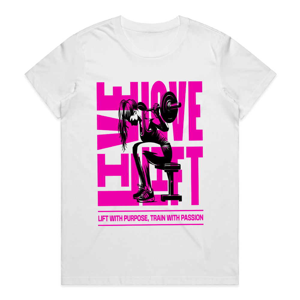 "Live, Love, Lift" Women’s Motivational Gym T-Shirt – Strength & Passion