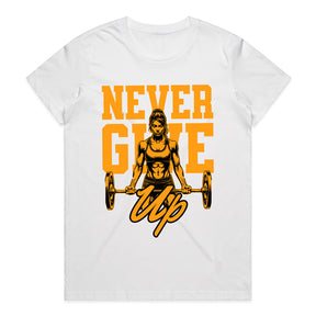 "Never Give Up" Women's Strength Training Gym T-Shirt – Empowerment & Motivation
