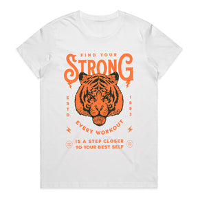 "Find Your Strong" Tiger-Themed Motivational Gym T-Shirt – Strength, Power, and Growth
