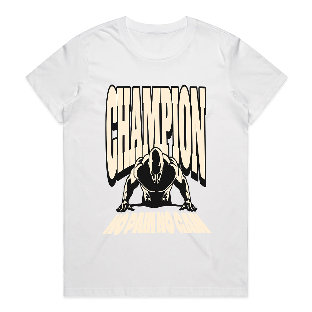 "Champion – No Pain No Gain" Motivational Gym T-Shirt – Train Like a Winner