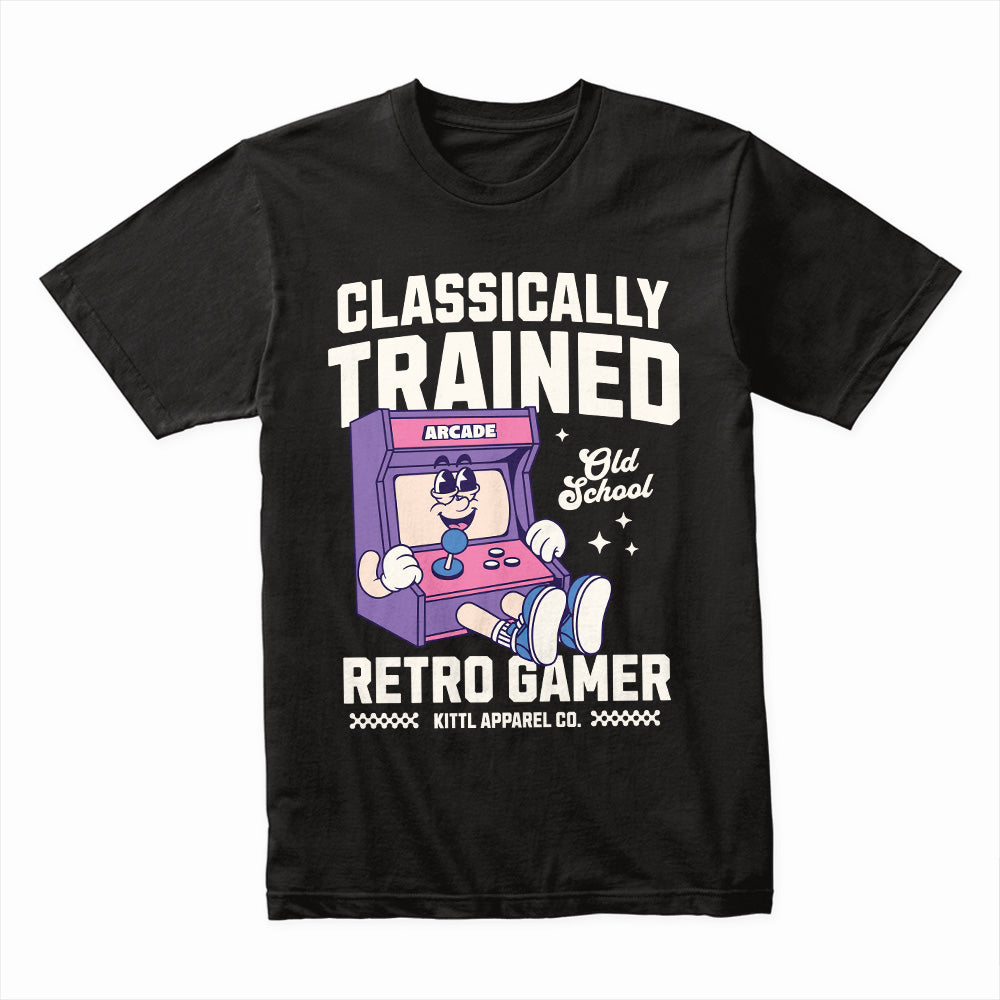 "Classically Trained Retro Gamer – Vintage Arcade T-Shirt"