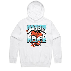 "Gamers Never Quit" T-Shirt - Retro Futuristic Gaming Design