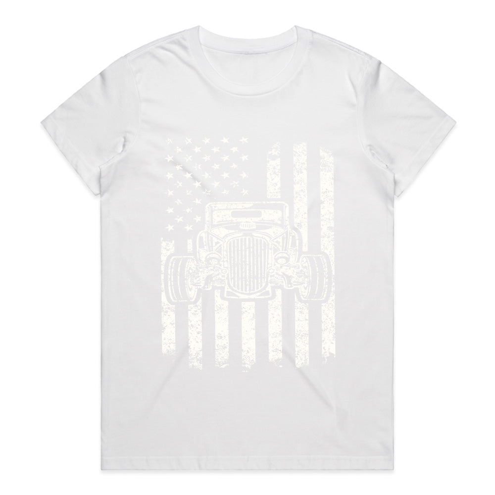 🇺🇸 Vintage USA Flag Hot Rod T-Shirt – Classic American Muscle Car Pride!