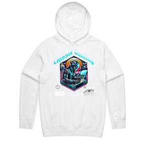 "Classic Gaming Cyberpunk T-Shirt – Futuristic Retro Arcade Design"