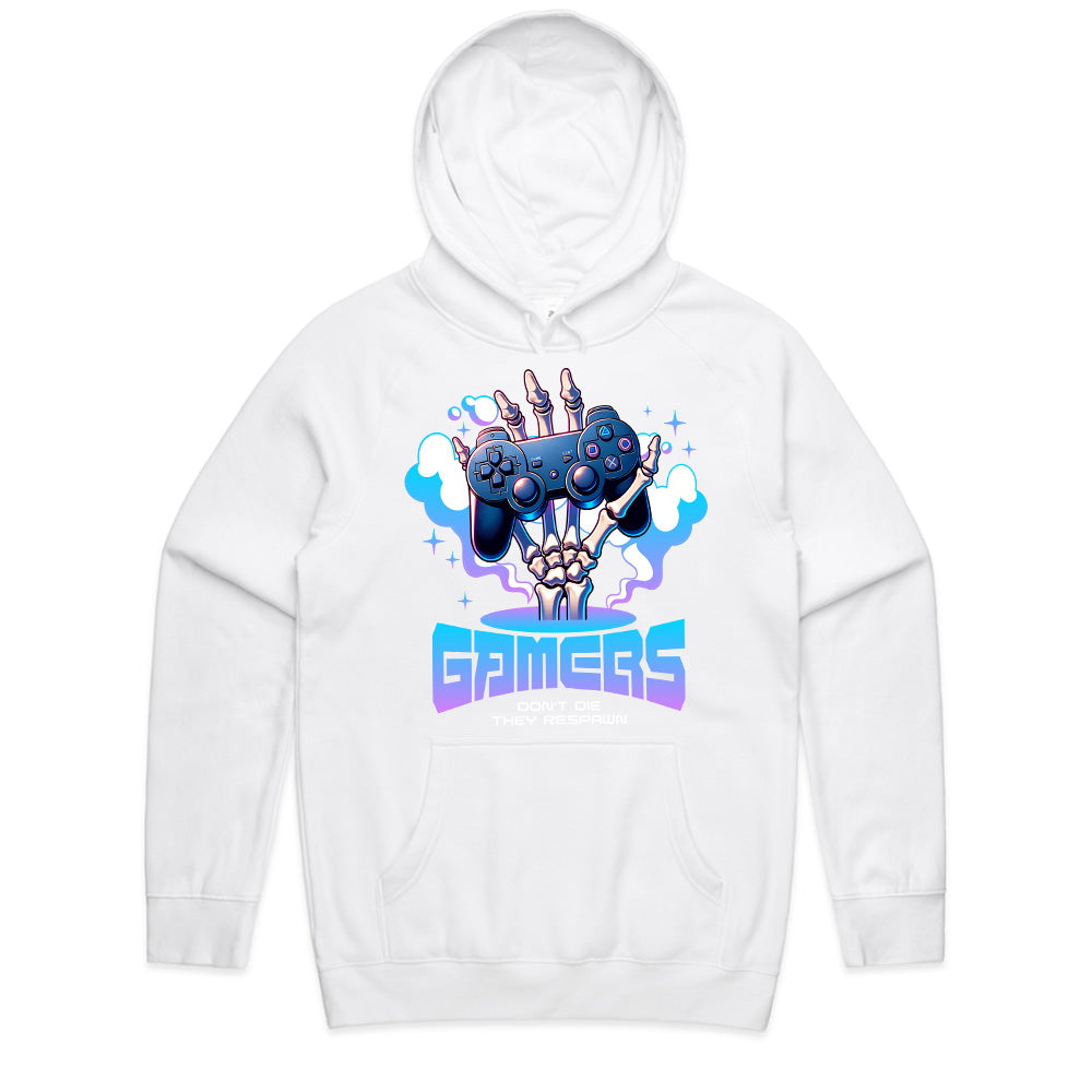 "Gamers Don’t Die, They Respawn – Skeleton Hand Gaming T-Shirt"