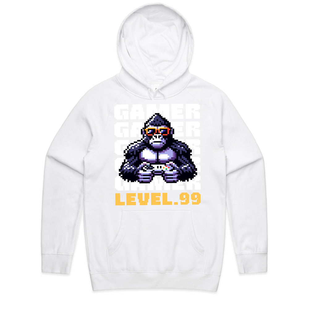 "Level 99 Gamer Gorilla – Pixel Art Retro Gaming T-Shirt"