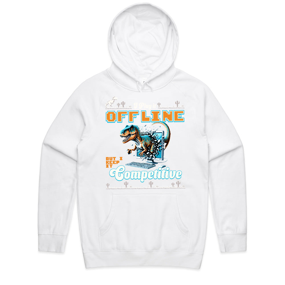 "I Play It Offline, But I Keep It Competitive" Dinosaur Gamer T-Shirt