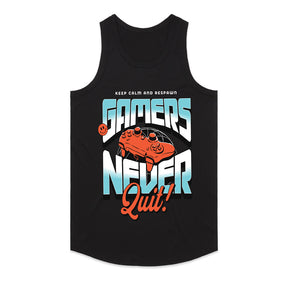 "Gamers Never Quit" T-Shirt - Retro Futuristic Gaming Design