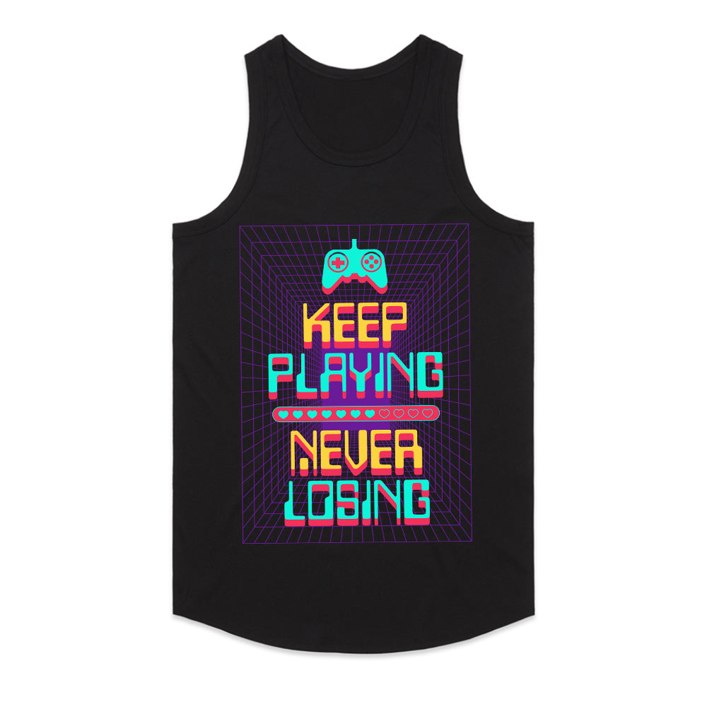 "Keep Playing, Never Losing" Cyber Neon Gaming T-Shirt