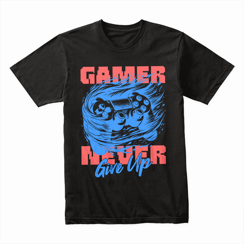 "Gamer Never Give Up" Motivational Gaming T-Shirt – Ultimate Gamer Spirit Tee