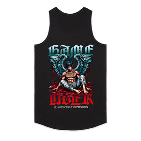 "Game Over – Angel Warrior Gaming T-Shirt with Dark Fantasy Art"