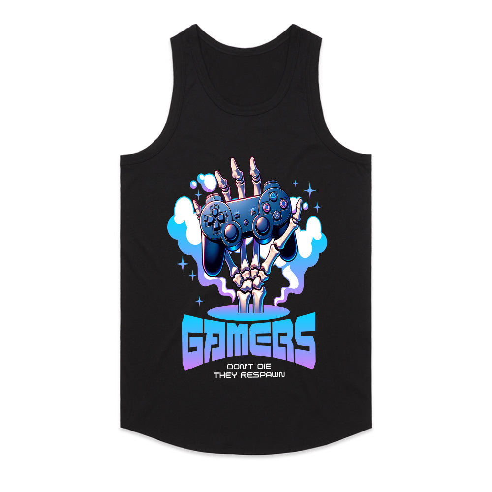 "Gamers Don’t Die, They Respawn – Skeleton Hand Gaming T-Shirt"