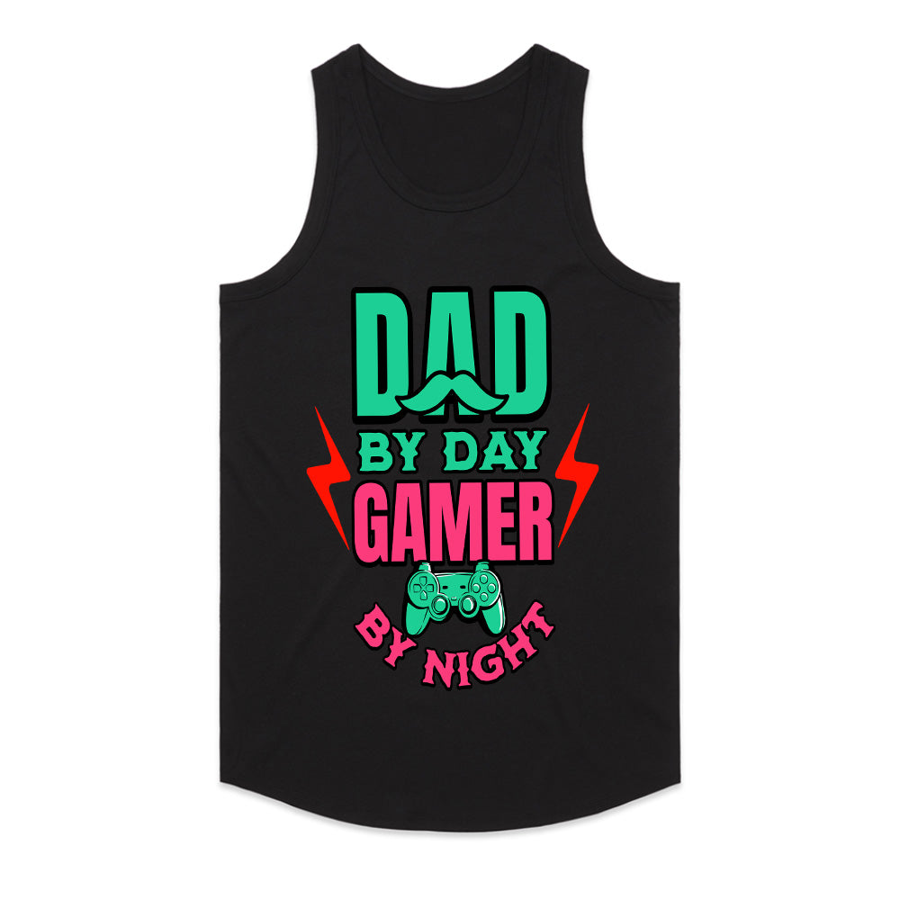 "Dad by Day, Gamer by Night – Funny Gaming T-Shirt for Gamer Dads"