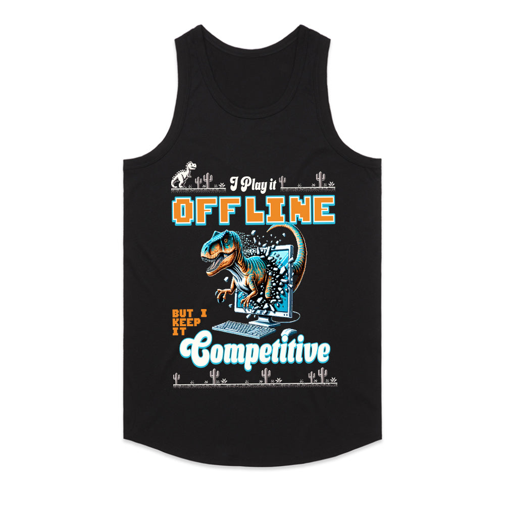 "I Play It Offline, But I Keep It Competitive" Dinosaur Gamer T-Shirt