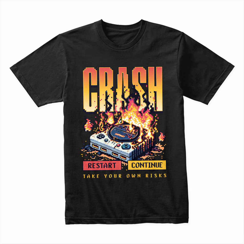 "CRASH – Retro Gaming Glitch Pixel Art T-Shirt"