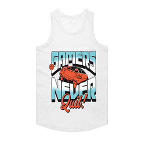 "Gamers Never Quit" T-Shirt - Retro Futuristic Gaming Design