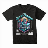 "Classic Gaming Cyberpunk T-Shirt – Futuristic Retro Arcade Design"
