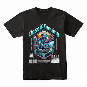 "Classic Gaming Cyberpunk T-Shirt – Futuristic Retro Arcade Design"
