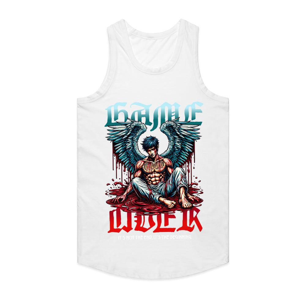 "Game Over – Angel Warrior Gaming T-Shirt with Dark Fantasy Art"